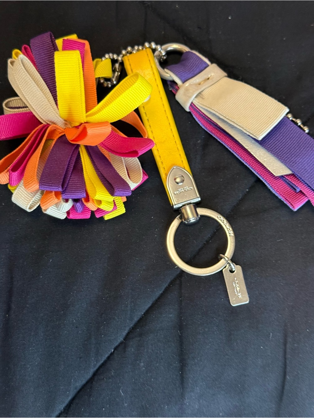 Coach Multicolor Ribbon Pom Pom Bag Charm & Tassel Keychain - Picture 9 of 13